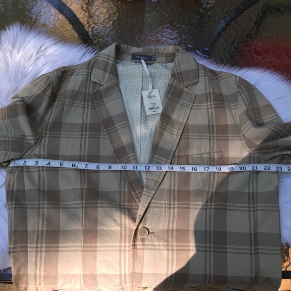 Fossil Men’s Tan & Brown Plaid “Silver Lining” Jacket Size Large - Picture 5 of 8